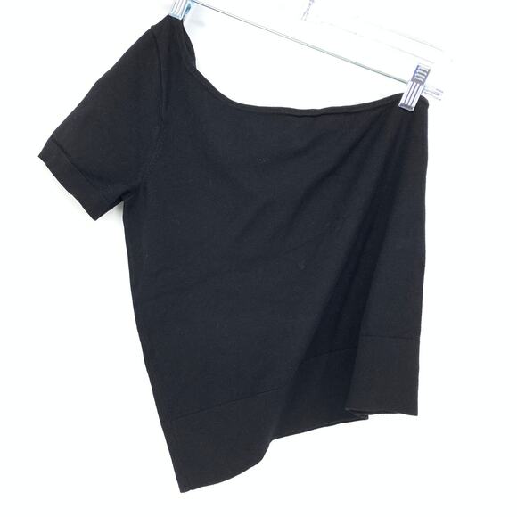 J. Crew One Shoulder Sweater Tee Womens Size Medium Black Short Sleeve - Picture 1 of 4